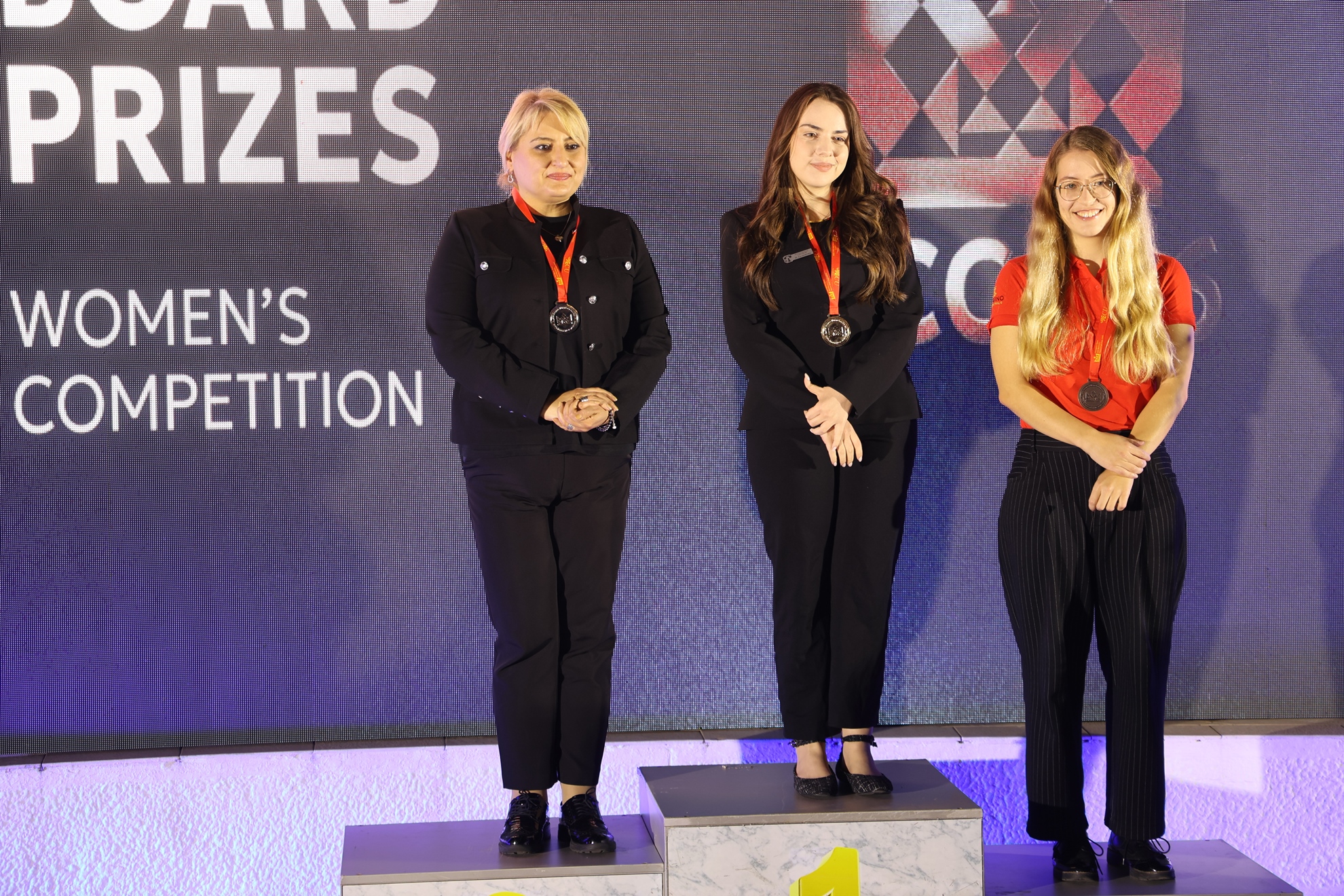 Board 3 medal podium at the European Chess Club Cup in Budva, where Elina Danielian won silver.